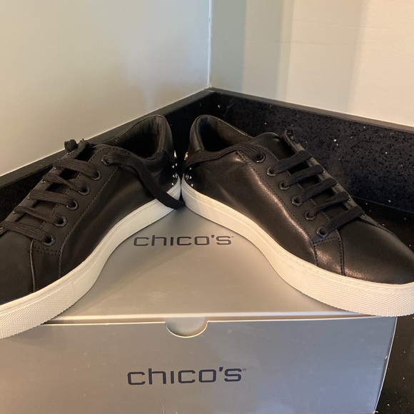 NIB Chico’s Black w/ Gold & Silver Metallic Rivets, Beads, Pave ILIMA Sneakers - Picture 6 of 15